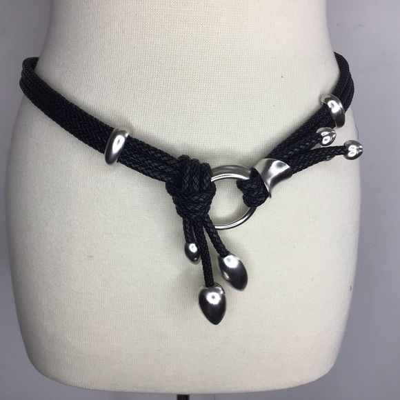 Vintage 1994 Clara Studio /Synergy Black leather asymmetrical rope belt 36” long - Picture 1 of 13